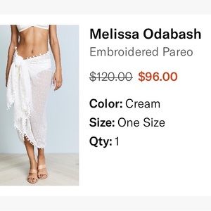 Cream/white embroidered pompon Melissa Odabash Pareo NWT